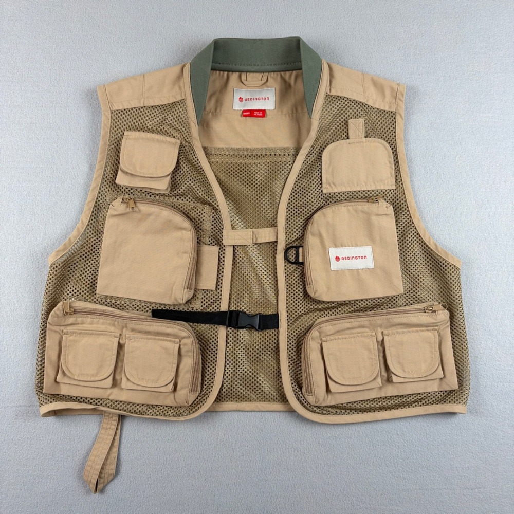 Redington Clarks Fork Mens SM/MED Tan Mesh Fly Fishing Vest Utility Multi Pocket